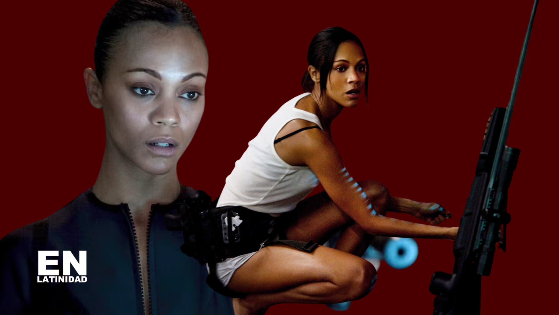 Zoë Saldaña as Cataleya in Colombiana, holding a gun in a tense action scene, showcasing strength and determination.