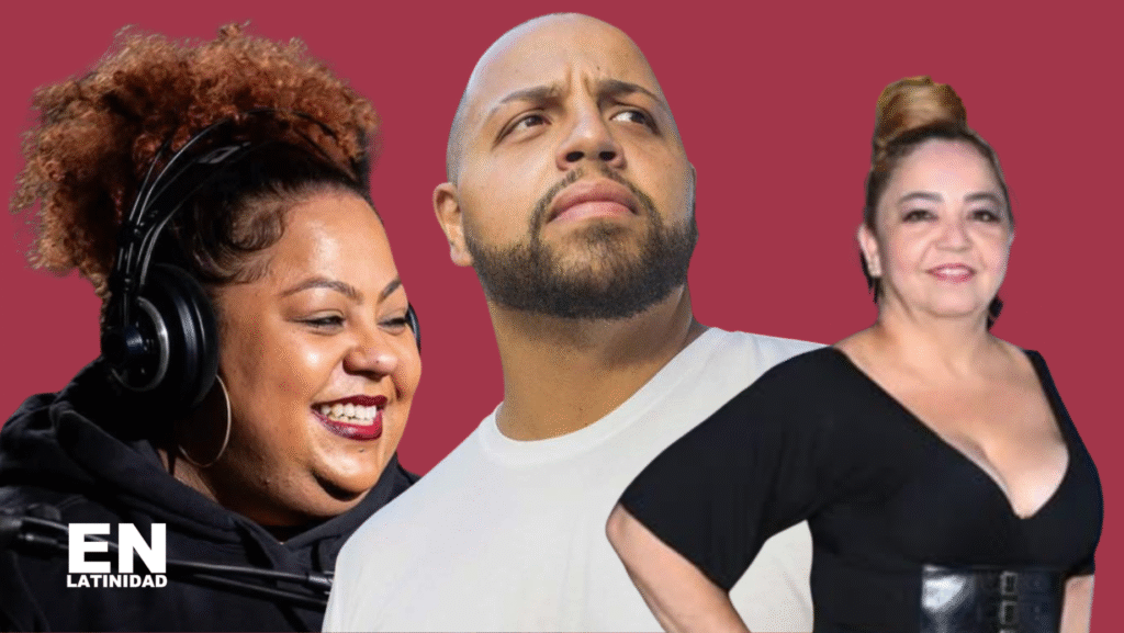 The Ortiz family smiling together during a comedy shoot, representing Dominican-American culture through humor and love.